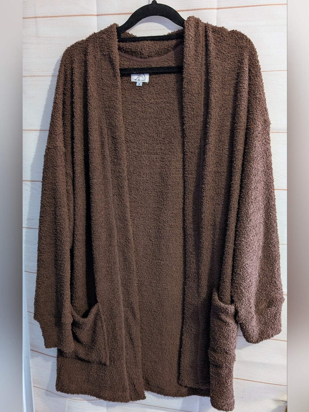 Kuwallatee Plush Open-Front Brown 🤎 🤎 Oversized Cardigan Sweater W/ Pockets SM